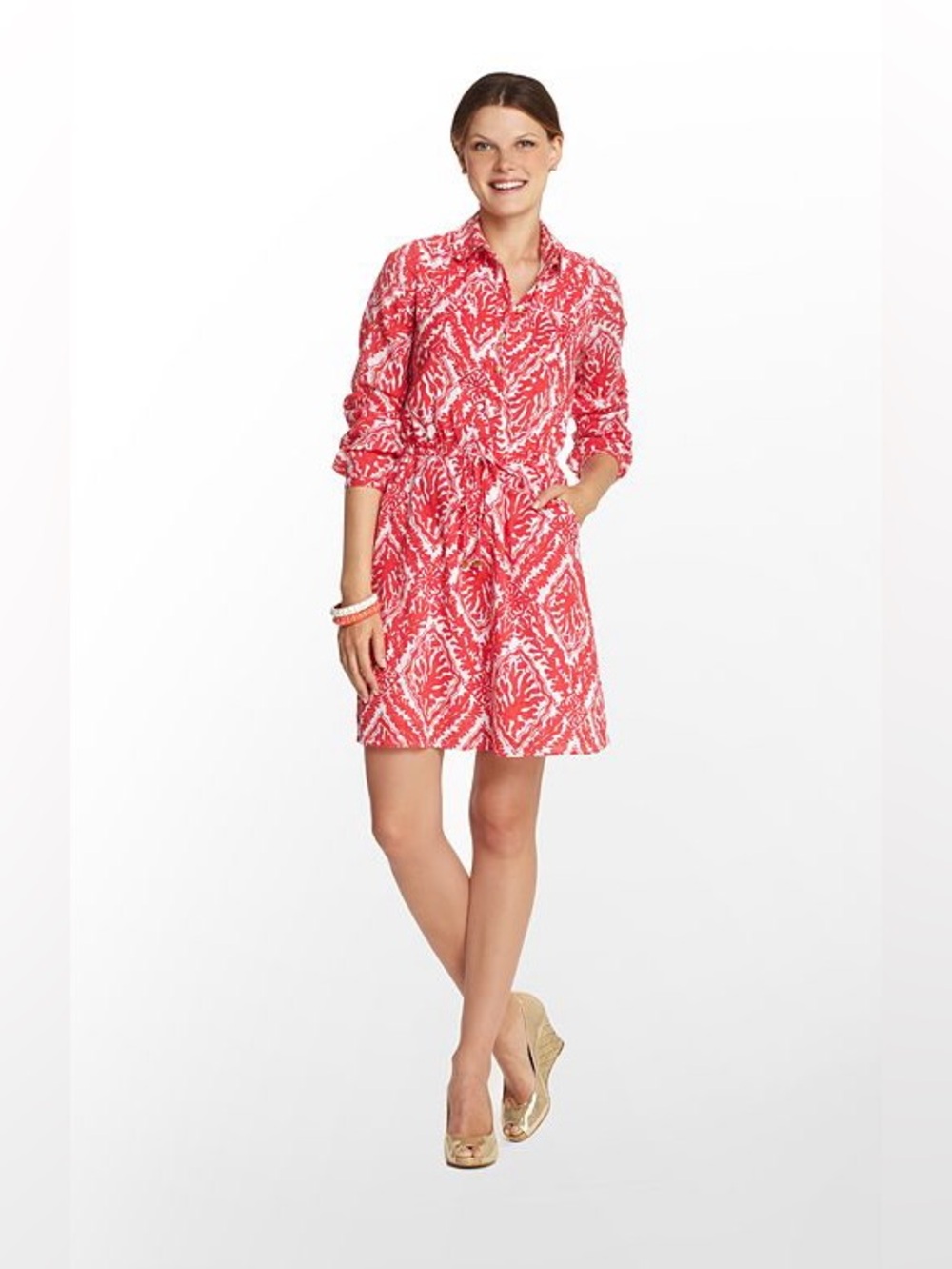 Lilly Pulitzer Coral-Pink Printed Shirt Dress